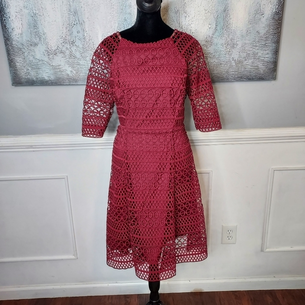 KAY UNGER New York Eyelet Burgundy Dress Sz-10